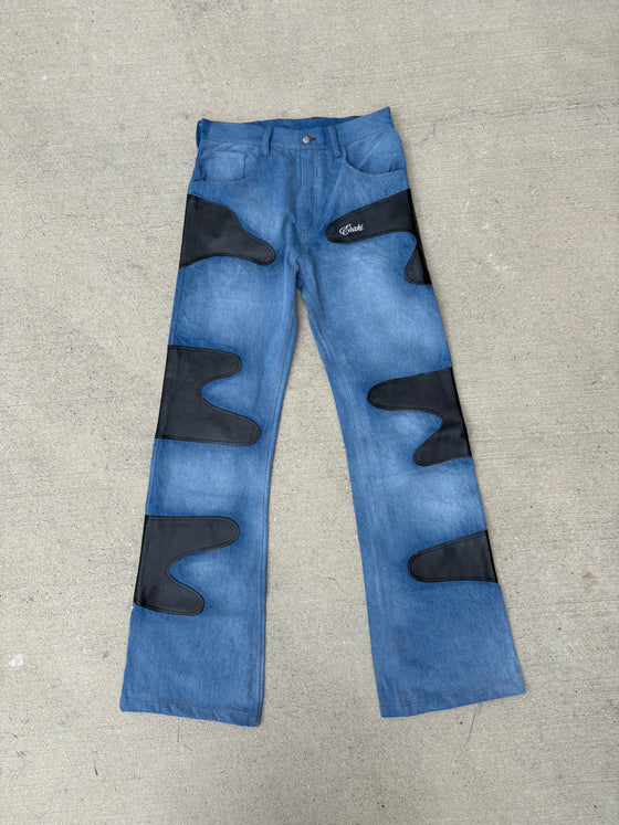 Denim Jeans with leather patches